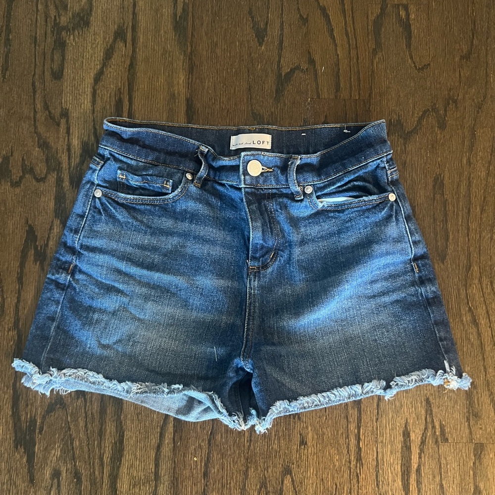 LOFT Blue Jean Shorts Distressed Frayed Hem